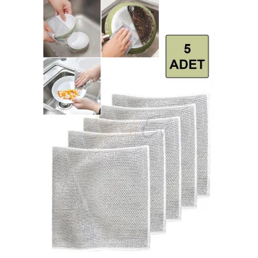 Premium Çelik Tel Çift Katlı Bulaşık Bezi 5’li Set – Zor Kirle Mücadele, Mutfak & Banyo İçin