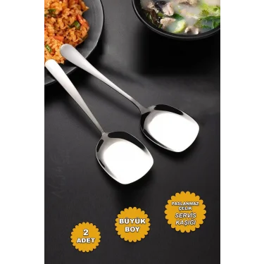 Prestijli 2li Paslanmaz Çelik Servis Kaşığı Seti – Büyük Boy & Lüks Sunum