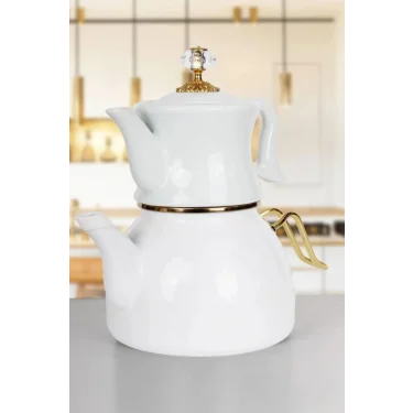 Dufy Premium Porselen Demlikli Çaydanlık Seti – White Elegance