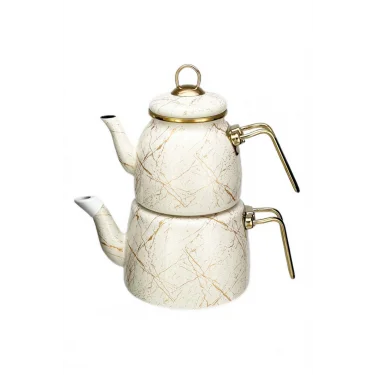 Elite Class Lüks Kırık Mermer Desenli Çaydanlık – Beyaz