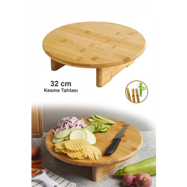 Lüks Ayaklı Bambu Kesme ve Sunum Tahtası 32 cm