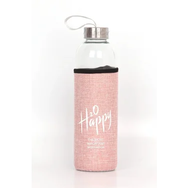 Premium Kılıflı Cam Matara 750 ml – Açık Pembe