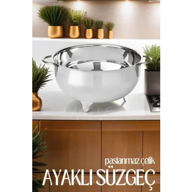 Lüx 25 cm Paslanmaz Çelik Ayaklı Makarna & Pirinç Süzgeci