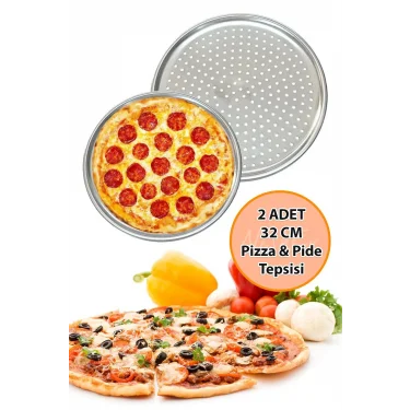 Prestij 32cm Delikli Pizza & Lahmacun Tepsisi Seti – 2 Adet, Paslanmaz Çelik