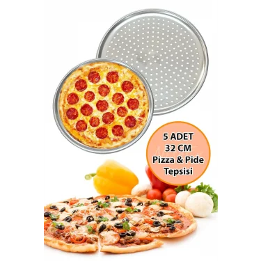 Nishev Premium 32cm Delikli Pizza, Lahmacun & Pide Tepsisi Seti – 5 Parça