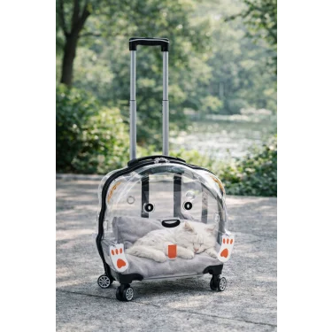 Lüks Şeffaf Çekçekli Tekerlekli Evcil Hayvan Taşıma Valizi – Büyük Model