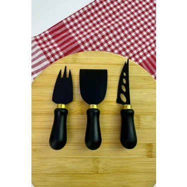 Nishev 3’lü Lüks Peynir Bıçak Seti – Siyah/Altın Şıklık