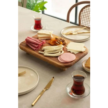 Prestijli Kayın Diktörtgen Ayaklı Kahvaltı Peynir Servis Tabağı