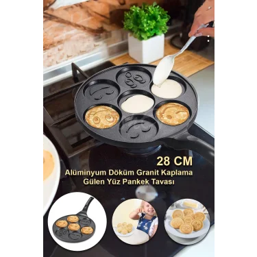 Emoji Yüzlü Granit Kaplama Özel Tasarım Pankek Tavası 28 cm – Premium Döküm