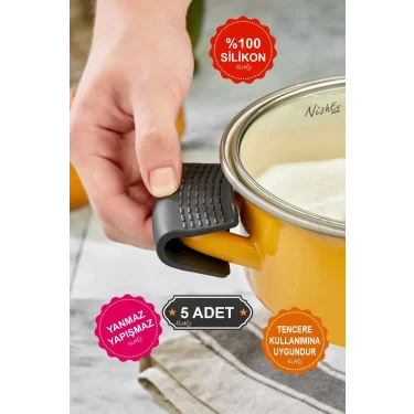 Premium 5 Çift Yanmaz Silikon Tencere Tutucu Set – Isı Yalıtımlı, Kaydırmaz Tasarım