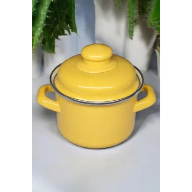 İtalyan Emaye Lüks Mini Tencere – 12 cm, 900 ml – Sarı