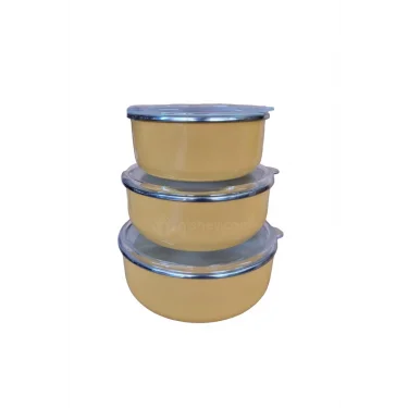 İtalyan Lüks Emaye Mutfak Saklama Seti – 14/16/18 cm Sarı