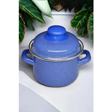 Lüks İtalyan Emaye Mini Derin Tencere – 12 cm Mavi – 900 ml