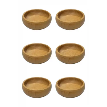Lüks Bambu Çerez Seti – 6lı Şık Yuvarlak Çerezlik Kase – 8 cm