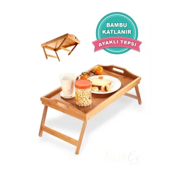 Lüks Doğal Katlanır Ayaklı Bambu Yatak Tepsisi