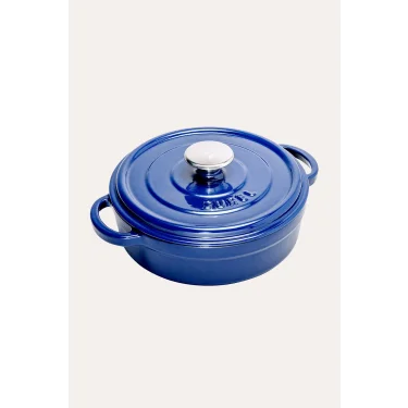 Sürel Mavi 24 cm Premium Demir Döküm Sığ Tencere – 3 Kat Antibakteriyel Emaye & Aroma Kapak