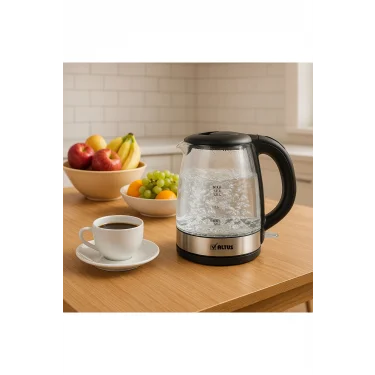 Al 4064 C Premium 1.7L Cam Kettle – 2200W LED Işıklı, 360° Döner Taban, Otomatik Kapanma