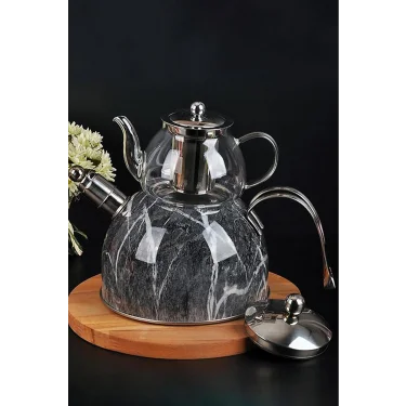 Mermer Düdüklü Çelik-Cam Çaydanlık Takımı – Özel Tasarım, Yüksek Performanslı
