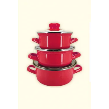 Protocol London Premium Mini Emaye Tencere Seti – Kırmızı 12/14/16 cm