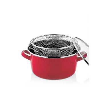 Prestij 22 cm Emaye Fritöz Kızartma Tenceresi – 3,5 L – Kırmızı