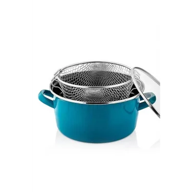 TURKUAZ LÜKSU 22 cm Emaye Fritöz Tencere – 3,5 L – İtalyan Tasarımı