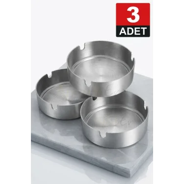 3 Adet Premium Paslanmaz Çelik Krom Küllük – 10 cm Geniş Boyutlu, Modern İç Mekan Çözümleri