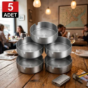 Premium 5li Krom Kül Tablası Set – 10 cm Paslanmaz Çelik Şıklık