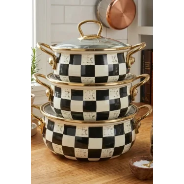 İtalyan Dama Emaye Tencere Seti – 16/18/20 cm