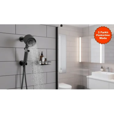 Luxe HydroTurbo 3‑Mode Duş Başlığı – Filtreli, Kireç Önleyici, Yüksek Basınçlı Masaj