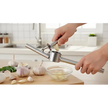 Koncis Premium Paslanmaz Çelik Sarımsak Ezici – Hızlı & Hijyenik Mutfak Aleti