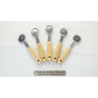 italyan tasarım Bambu Saplı Metal Pizza Dilimleyici 5 adet otel resteurant cafe