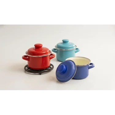 italyan tasarım Emaye Mini Tencere Seti – 12cm 900ml 2-Renk Alana 1 adet-bedava, Lüks ve Çevre Dostu