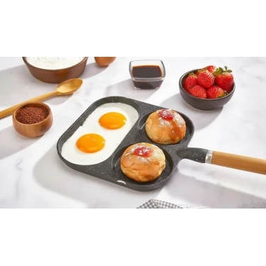 3 Gözlü 3 Bölmeli Çok Amaçlı Omlet Pankek Ergonomik Tava