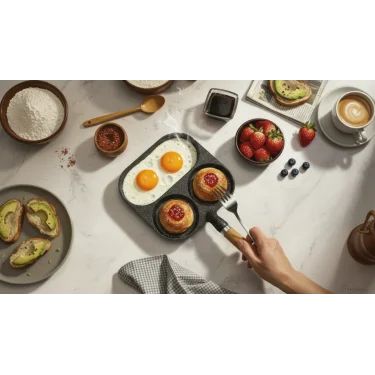 3 Bölmeli Granit Döküm Tava Pancake Yumurta Mücver Omlet Tavası