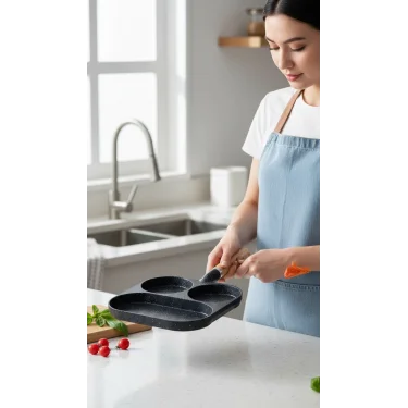 Premium Granit 3Bölmeli Döküm Omlet & Krep Tava Seti