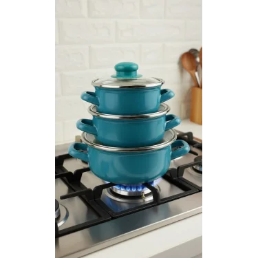 Protocol London 12/14/16 cm Mini Emaye Tencere Seti – Şık Çevre Dostu Çoklu Ocak Uyumu