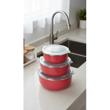 Zarif Italyan 3lü Emaye Saklama Kabı Seti 14/16/18 Cm
