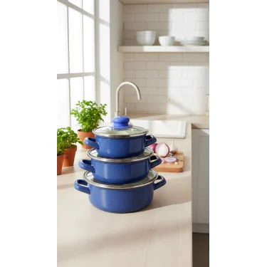 Lüks Mini Emaye Tencere Seti – 12/14/16 cm, 6 Parça Saklama Kabı