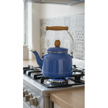 İtalyan Lüks Ahşap Kulp Çaydanlık – 2,5 Litre Mavi