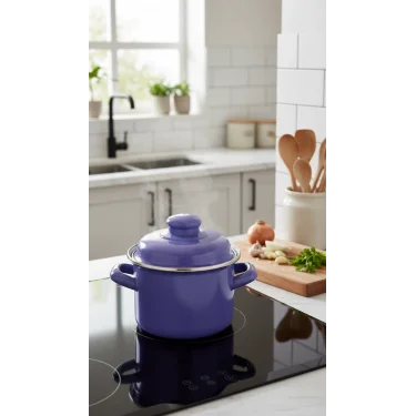 Emaye Premium Mini Derin Tencere – 12 cm / 900 ml – Mavi