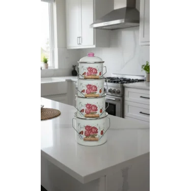 Lüks İtalyan Ebru Emaye Yoğurt ve Tahıl Seti