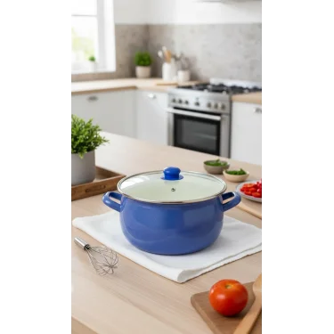 Emaye Premium 5.5 Litre Yoğurt Bombeli Tencere – 24 cm – Mavi