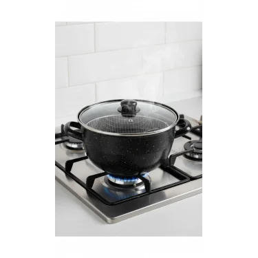 Lüks Emaye Kızartma Tenceresi Siyah 24 cm – 4.5L