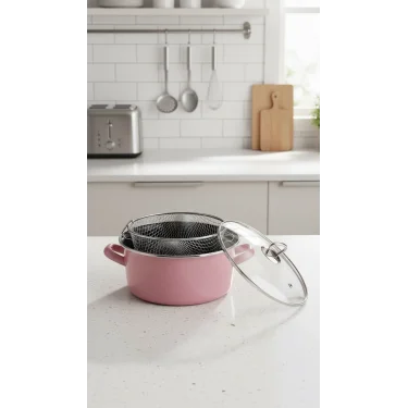 Milano Şık Pembe Kızartma Tenceresi 22 cm – 4,5 Lt