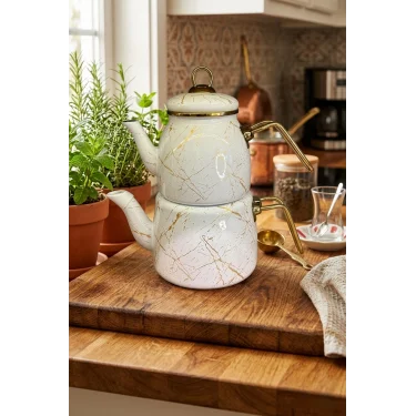 Prestij Kırık Mermer Çaydanlık Takımı – Emaye Lüks Serisi