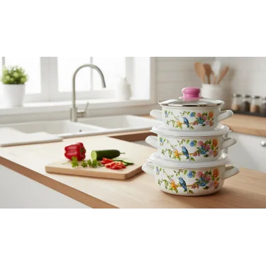 İtalyan Betül Lüks 3lü Emaye Tencere Seti – Pişir, Sakla