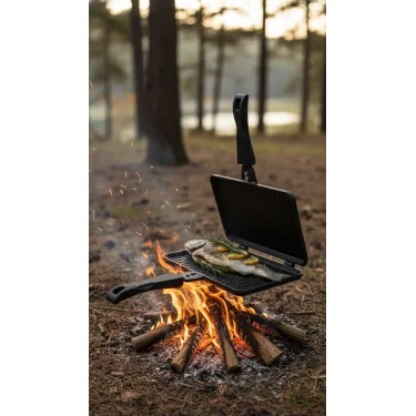 Çift Taraflı Granit Döküm Kamp ve Ocak Üstü Tost Makinesi - Siyah