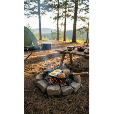 Kamp Dostu 3 Bölmeli Granit Döküm Kahvaltı Tavası