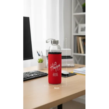 Premium Kılıflı Cam Matara 1000 ml – Kırmızı