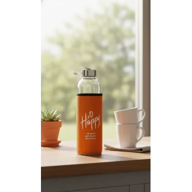 Turuncu Kılıflı Cam Matara 1000ml – Şıklık ve Yeni Başlangıç